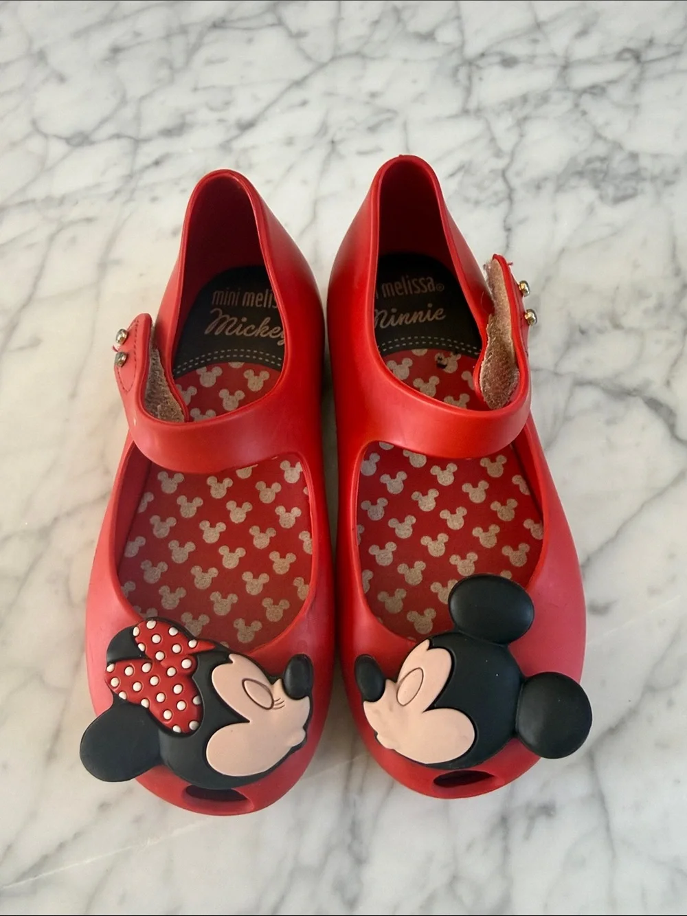 Mini Melissa Red Mickey Minnie Kissing Mary Jane Shoes for Kids Sz 9